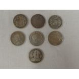 Seven silver half crowns including 1900, 1889, 1818 & 1899,