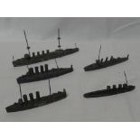 Five various First War lead Waterline battleships