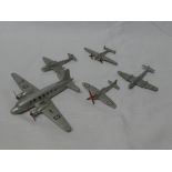 Dinky Toys - five various aircraft including Viking, Tempest, Twin Engine Fighter,