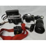 A Zorki-4 35mm camera, Pentax ME Super camera, lenses,