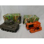 A Tri-ang Minic Sherman tank in original box and a Tri-ang Minic Caterpillar tractor in original