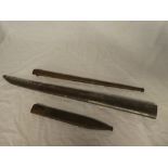 Three various steel bayonet scabbards including Chassepot, French Gras,