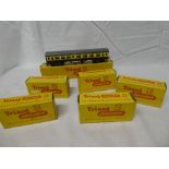 Tri-ang TT scale - boxed Western Region coach and five boxed goods wagons