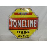 A 1950's French enamel hexagonal sign "Toneline Huile Pour Autos"