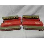 Hornby Dublo - four boxed coaches including 4060 open corridor coach, 4071 restaurant car,