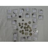 George III 1816 sixpence, 1818 sixpence, various silver shillings, 3d coins and other coinage,