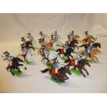 A selection of 17 Britains Ltd figures of French Cavalrymen on horseback