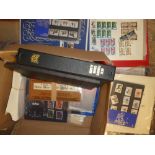 A box containing various GB mint and used stamps on sheets, covers, year packs, stock books,