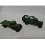 Dinky toys - green/black market garden open lorry and flat truck (2)