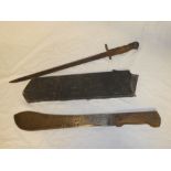 A First War US bayonet dated 1917 and a machete in scabbard (2)