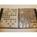 An album of GB coins including Victorian 1843 1½d, various silver 3d coins,