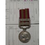 An India General Service medal 1895 with two bars (Punjab Frontier 1897-98 and Tirah 1897-98)