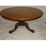 A mid-Victorian figured mahogany circular turn-over top breakfast table on turned column with