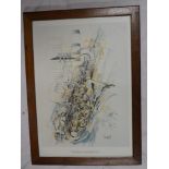 A good quality modern multi media screen print of a saxophone after Thomas Weisemberger,