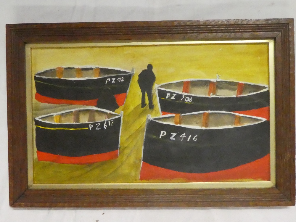 Artist Unknown - watercolour Penzance fishing boats,