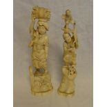 Two 19th Century Japanese carved ivory okimono figures of classical males, signed,