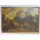 C**Vickers - oil on canvas A village scene with figures and animals,