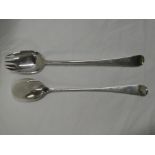 A pair of 18th Century rat-tail silver salad servers, London marks 1778, maker "S.A.