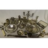 A selection of various electroplated items including golf decorated ashtray, serving dishes,
