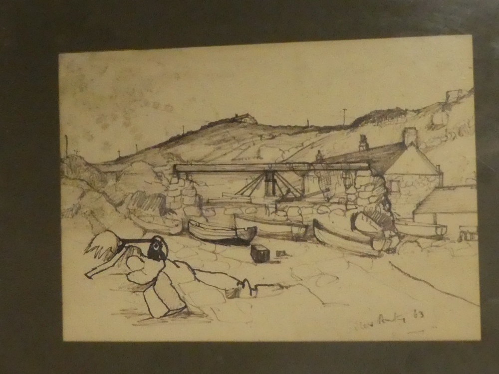 Giles Auty - pen and ink Penberth Cove, signed and dated '63,