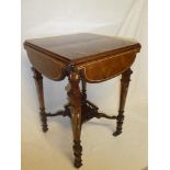 A small ornate Victorian inlaid rosewood square drop leaf centre table with mother-of-pearl inlay