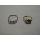 An 18ct gold engagement ring set three diamonds and one other good quality dress ring (2)