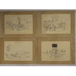 Four 19th Century pen and ink cartoon sketches of the Royal Artillery at Okehampton Camp 1897,