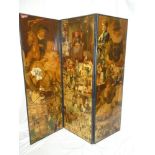 A good quality three-fold dressing screen decorated on both sides with numerous scraps,