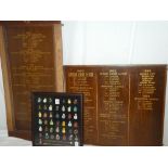 Three displays of rowing memorabilia including SRC oak display board of winning teams 1921-1926