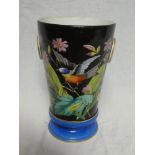 A 19th Century china tapered two handled vase with bird and floral decoration,