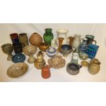 A large selection of various Studio pottery items including jugs, vases,