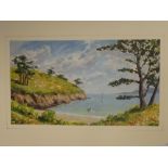 Leslie Prior - watercolour "The Mouth of the Helford" monogrammed, labelled to verso,