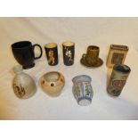 A selection of Cornish Studio pottery including two Marazion pottery cylindrical vases,