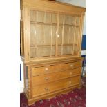 A Victorian polished pine kitchen dresser, possibly Cornish,