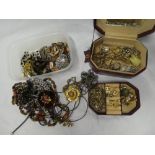 Two boxes containing a selection of various costume jewellery and other jewellery including