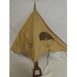 A vintage EMI parasol/umbrella with HMV dog and gramophone decoration (af)