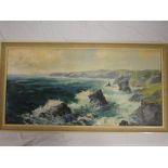 Agnes Hawkins - oil on board Bedruthan Steps, signed, inscribed to verso,