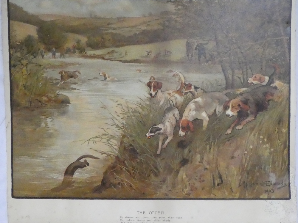 A coloured lithograph "The Otter" after Lionel Edwards,