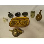 A selection of various Studio pottery including 20th Century slip-ware rectangular dish,