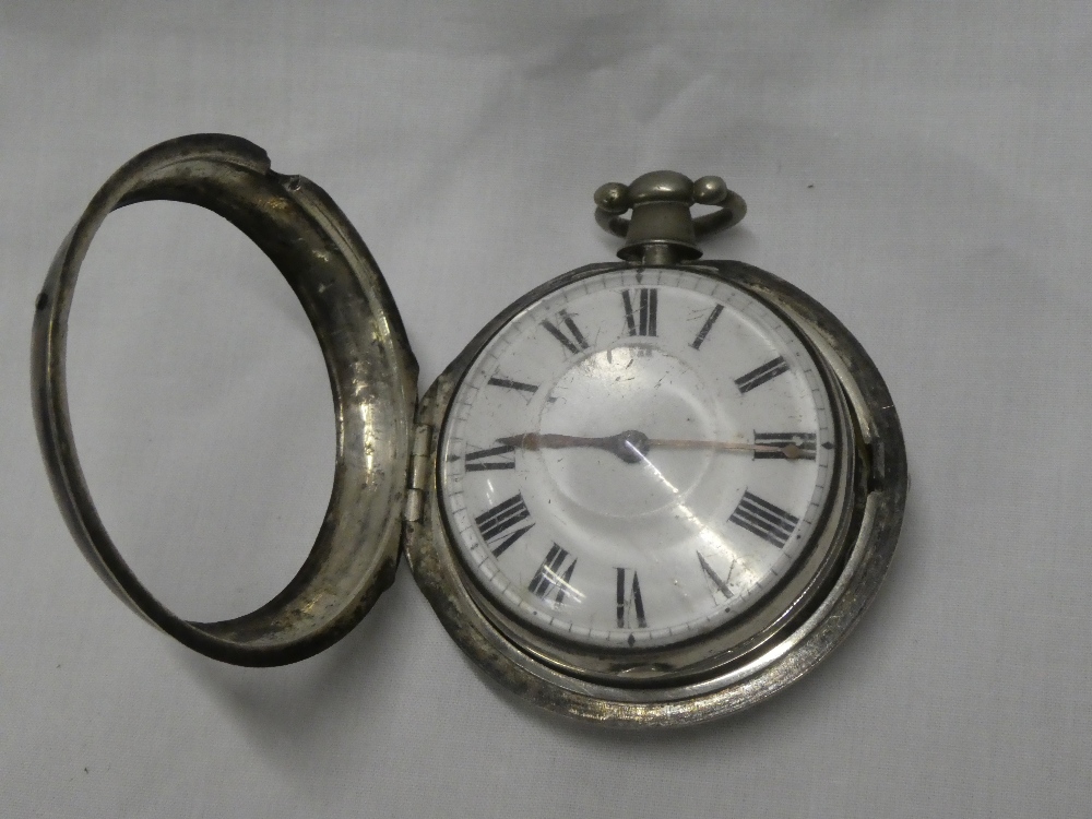 A George III silver pair-cased gentleman's pocket watch by Roberts of London with enamelled