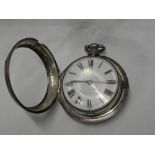 A George III silver pair-cased gentleman's pocket watch by Roberts of London with enamelled