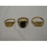 Three various 9ct gold signet-style rings