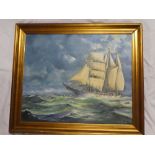 G**F**Croker - oil on board Three masted schooner at sea, signed,