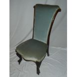 A late Victorian mahogany prayer-style occasional chair with upholstered seat and back on