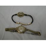 A ladies 9ct gold wrist watch with gold plated strap and one other ladies gold plated wrist watch