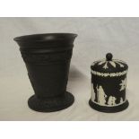 A Wedgwood black basalt tapered vase with raised figure decoration,