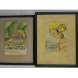 Charles Martin - watercolours Two Art Deco studies of island scenes with females "Le Madras