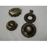 Four various Victorian gold mounted piquet brooches including tortoiseshell examples
