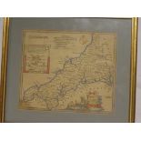 An old hand coloured map of Cornwall by T Kitchin,