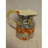 A mid-19th Century ironstone octagonal jug with Eastern temple dog figure and serpent handle